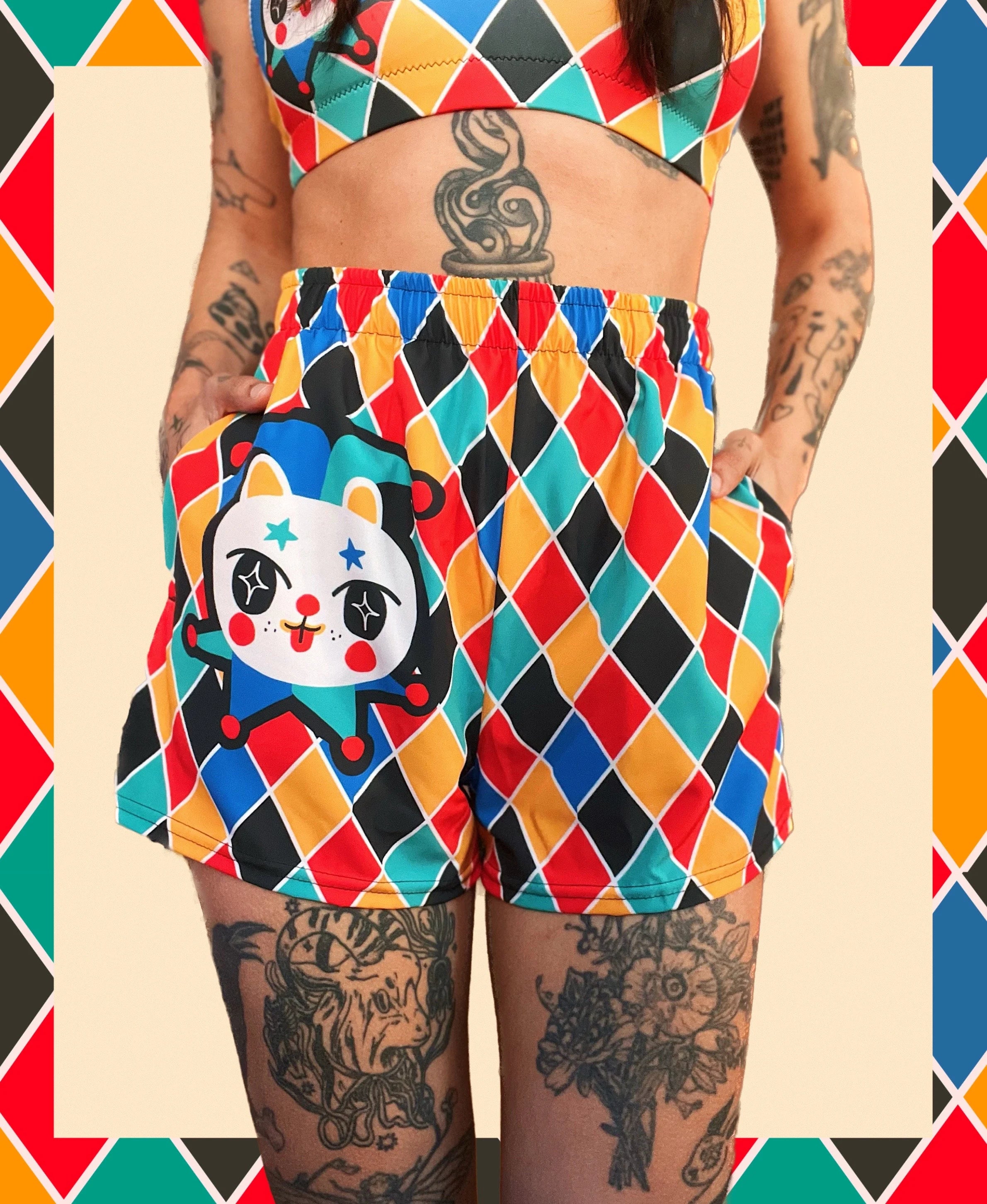 Harlequin Cat - Short Shorts